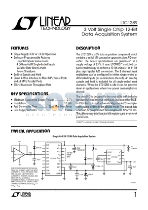 LTC1289BIN datasheet - 3 Volt Single Chip 12-Bit Data Acquisition System