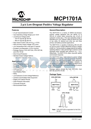 MCP1701A datasheet - 2lA Low-Dropout Positive Voltage Regulator