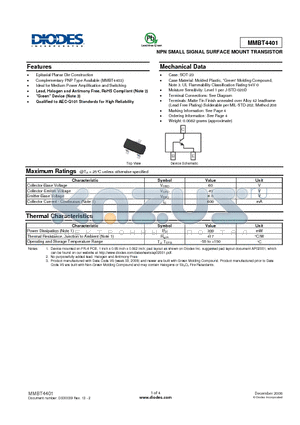 MMBT4401_08 datasheet - NPN SMALL SIGNAL SURFACE MOUNT TRANSISTOR