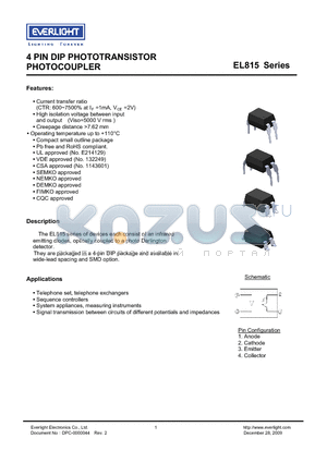 EL815 datasheet - 4 PIN DIP PHOTOTRANSISTOR