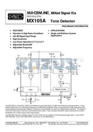 MX105A datasheet - Tone Detector