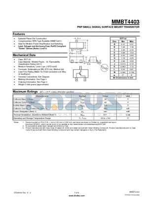 MMBT4403-7-F datasheet - PNP SMALL SIGNAL SURFACE MOUNT TRANSISTOR