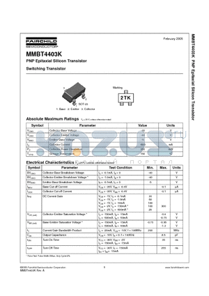 MMBT4403K datasheet - PNP Epitaxial Silicon Transistor
