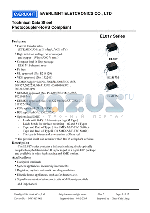 EL817 datasheet - Photocoupler-RoHS Compliant