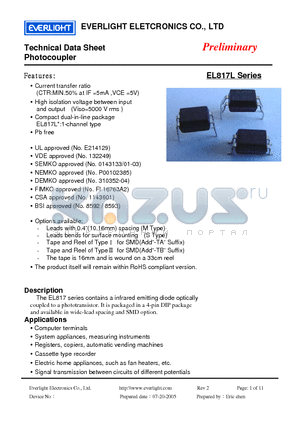 EL817 datasheet - Technical Data Sheet Photocoupler