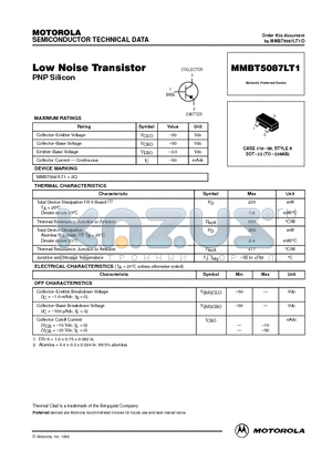 MMBT5087LT1 datasheet - Low Noise Transistor