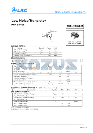 MMBT5087LT1 datasheet - Low Noise Transistor(PNP Silicon)