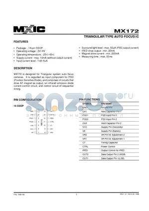 MX172 datasheet - TRIANGULAR TYPE AUTO FOCUS IC