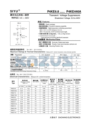 P4KE68 datasheet - Transient Voltage Suppressors Breakdown Voltage 6.8 to 440V