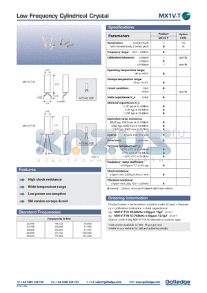 MX1V-T1K datasheet - Low Frequency Cylindrical Crystal
