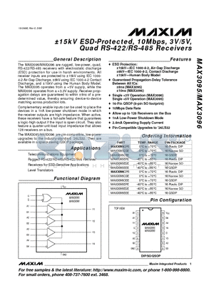 MAX3096CSE datasheet - a15kV ESD-Protected, 10Mbps, 3V/5V, Quad RS-422/RS-485 Receivers