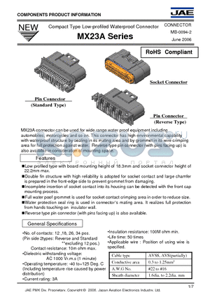 MX23A datasheet - Compact Type Low-profiled Waterproof Connector