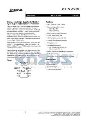 EL8171IS-T13 datasheet - Micropower, Single Supply, Rail-to-Rail Input-Output Instrumentation Amplifiers