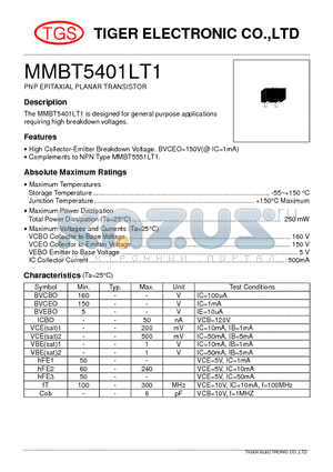 MMBT5401LT1 datasheet - PNP EPITAXIAL PLANAR TRANSISTOR
