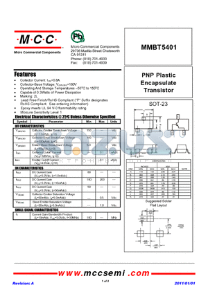 MMBT5401_11 datasheet - PNP Plastic Encapsulate Transistor