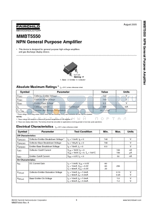 MMBT5550 datasheet - NPN General Purpose Amplifier