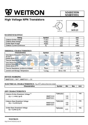 MMBT5550 datasheet - High Voltage NPN Transistors