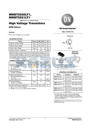 MMBT5550LT1G datasheet - High Voltage Transistors