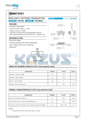 MMBT5551 datasheet - NPN HIGH VOLTAGE TRANSISTOR