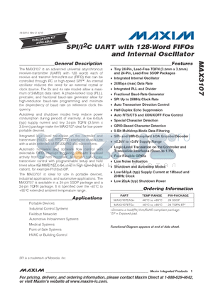 MAX3107EAG+ datasheet - SPI/I2C UART with 128-Word FIFOs and Internal Oscillator