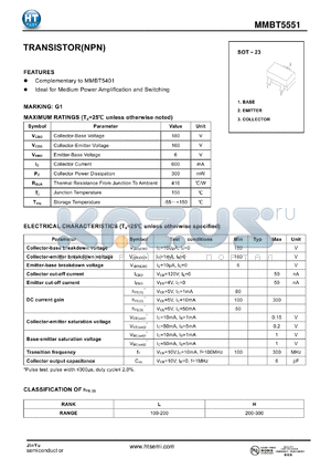 MMBT5551 datasheet - TRANSISTOR(NPN)