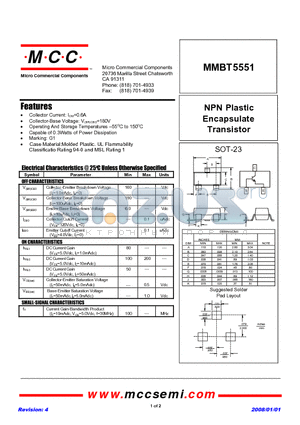 MMBT5551-TP datasheet - PNP Plastic Encapsulate Transistor