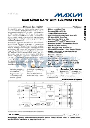 MAX3109ETJ+ datasheet - Dual Serial UART with 128-Word FIFOs