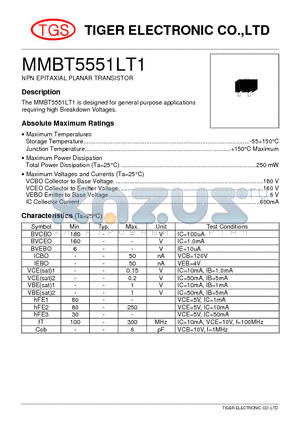 MMBT5551LT1 datasheet - NPN EPITAXIAL PLANAR TRANSISTOR