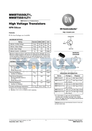 MMBT5551LT1G datasheet - High Voltage Transistors