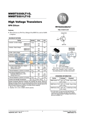 MMBT5551LT1G datasheet - High Voltage Transistors NPN Silicon