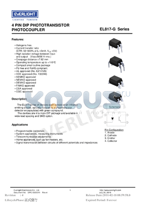 EL817D datasheet - 4 PIN DIP PHOTOTRANSISTOR