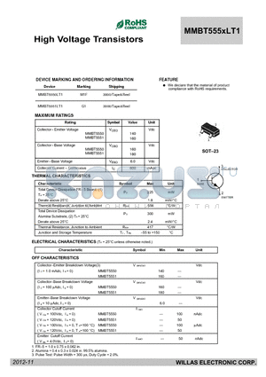 MMBT555XLT1 datasheet - High Voltage Transistors