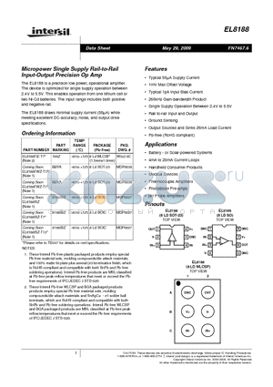 EL8188FWZ-T7 datasheet - Micropower Single Supply Rail-to-Rail Input-Output Precision Op Amp