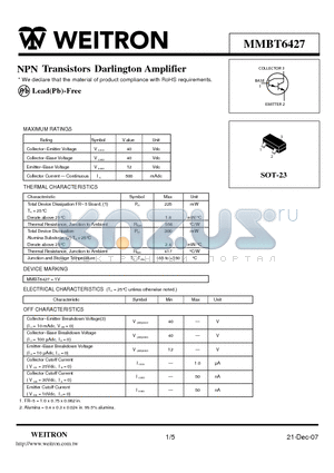 MMBT6427 datasheet - NPN Transistors Darlington Amplifier