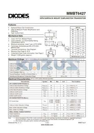 MMBT6427-7 datasheet - NPN SURFACE MOUNT DARLINGTON TRANSISTOR