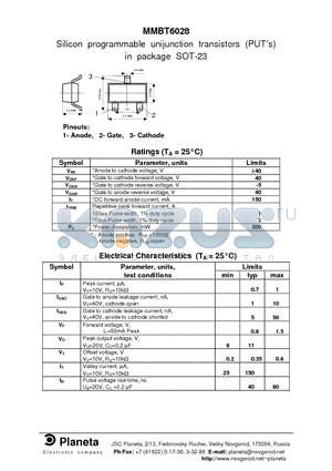 MMBT6028 datasheet - Silicon programmable unijunction transistors (PUTs) in package SOT-23