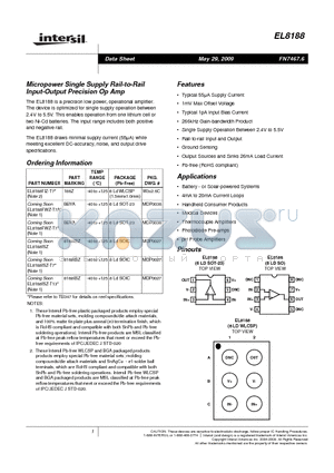 EL8188ISZ datasheet - Micropower Single Supply Rail-to-Rail Input-Output Precision Op Amp