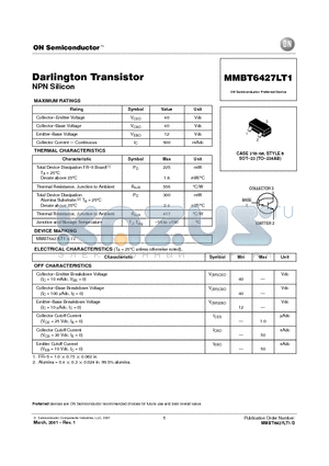 MMBT6427LT1 datasheet - Darlington Transistor(NPN Silicon)