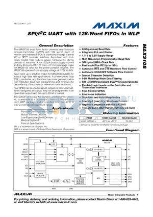 MAX3108 datasheet - SPI/I2C UART with 128-Word FIFOs in WLP