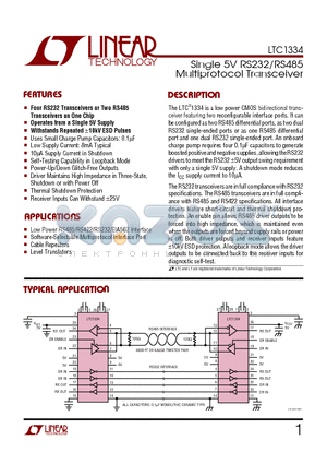 LTC1334CSW datasheet - Single 5V RS232/RS485 Multiprotocol Transceiver