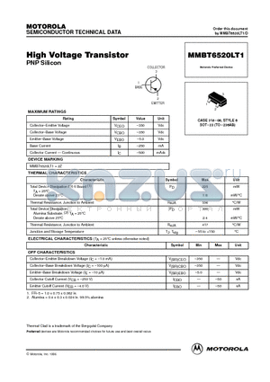 MMBT6520LT1 datasheet - High Voltage Transistor