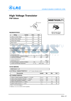 MMBT6520LT1 datasheet - High Voltage Transistor(PNP Silicon)