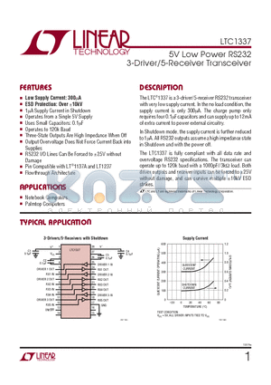 LTC1337_1 datasheet - 5V Low Power RS232 3-Driver/5-Receiver Transceiver