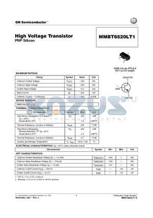 MMBT6520LT1 datasheet - High Voltage Transistor