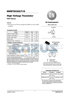 MMBT6520LT3G datasheet - High Voltage Transistor