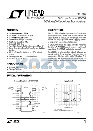 LTC1337 datasheet - 5V Low Power RS232 3-Driver/5-Receiver Transceiver