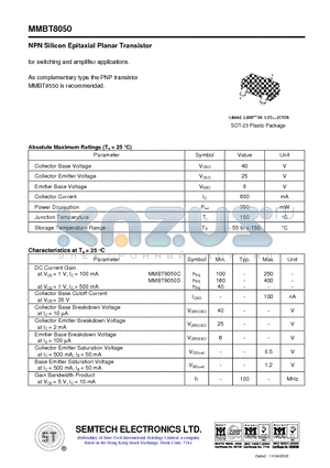 MMBT8050 datasheet - NPN Silicon Epitaxial Planar Transistor