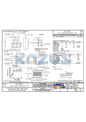 LDS-SMC5602RD-TR datasheet - 0.56 SINGLE DIGIT SEVEN SEGMENT DISPLAY SURFACE MOUNT, 565nm GREEN CHIPS, BLACK FACE, MILKY WHITE DIFFUSED