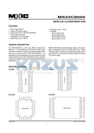 MX23C8000QC-15 datasheet - 8M-BIT [1M x 8] CMOS MASK ROM