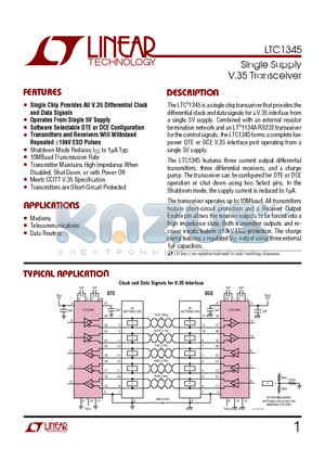 LTC1345 datasheet - Single Supply V.35 Transceiver